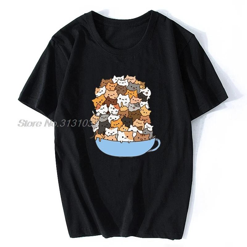 Cute Cats Print T Shirts Tee Mens Summer Short Sleeve Cotton Tops Tee Shirts Cotton Loose Casual Streetwear Fashion